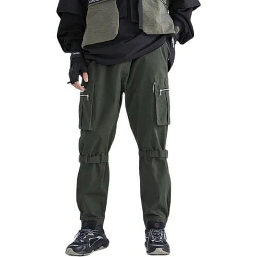 Autumn Bandage Belt High Quality Cargo Pants Multi-Pocket Fashions Black Army Trousers Pants Men High Street