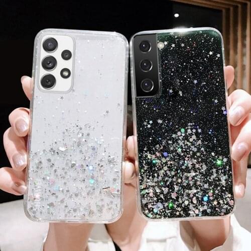 LOVECOM Gradient Glitter Star Case For Samsung A52 A72 A32 A51 A71 M51 S20 FE S21 Plus S10 S9 S8 Note 20 10 Pro Clear Soft Cover