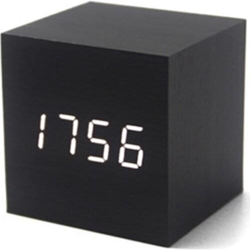 Digital Alarm Clock, Intelligent Voice Control Wooden LED Light Mini Modern Cubic Alarm Clock Showing Time And Date Temperature