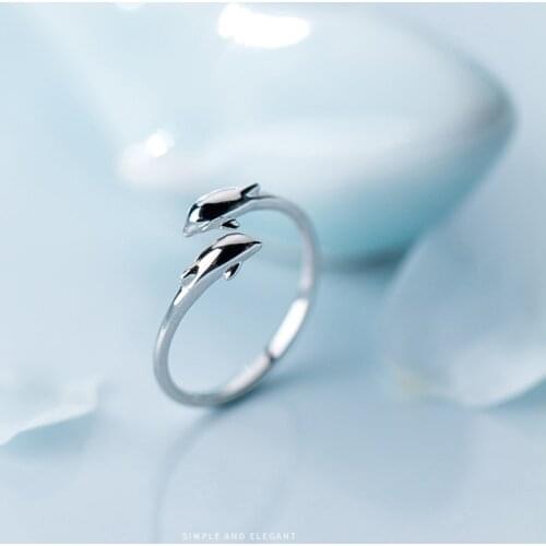 Colusiwei Authentic 925 Sterling Silver Cute Dolphin Animal Open Finger Rings for Women Heart Adjustable Free Size Ring 2020 New