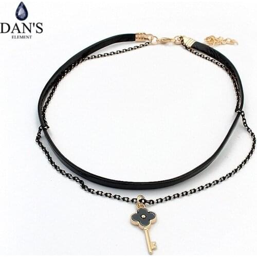 DANS ELEMENT New Fashion Retro Geometric star Pendant Collar Double chains leather simple choker necklace for women girl 122886