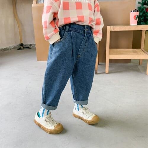 2-7 Y Toddler Girls Jeans Spring Autumn Childrens Casual Loose Pants Korean Solid High Quality Grils Denim Pants Kids Trousers