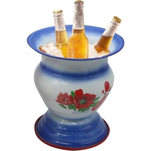 Enamel Spittoon 1960s Chinese Chinese Antique Kitchen and Table Decoration Enamel Bowl, Champagne/Fruit/Vegetable/Display