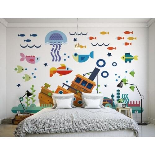Custom Mediterranean style cartoon underwater world murals papel de parede, living room sofa TV wall Theme Room wallpaper