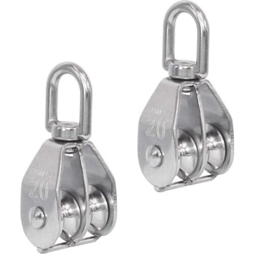 GTBL M20 Double Pulley Stainless Steel Wire Rope Crane Double Wheel Swivel Lifting Rope Pulley Block(2Pcs)