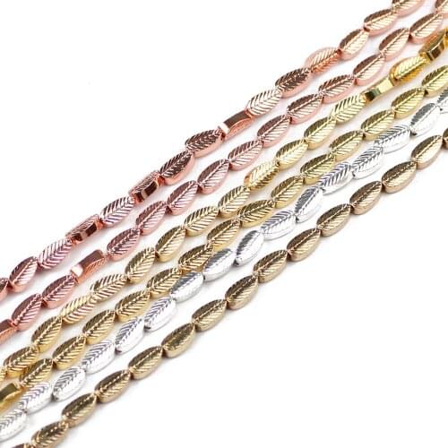 JHNBY Tree leaves Leaf Rose Gold Silvers Hematite Natural Stone 8*4mm Spacer Loose Beads For Jewelry Making Diy bracelet Finding