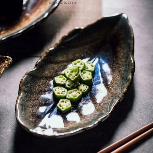 Ceramic Leaf-shaped Fruit Plate Creative Ceramic Sushi Plate Ceramic Simple Personality Snack Plate Restaurant Decoration Plate