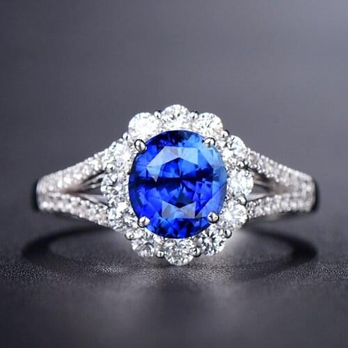 925 Sterling Silver Natural Sapphire Diamod Rings Fashion Flower luxury Jewelry Wedding Engagement Diamonds For Girlfriend&Wife