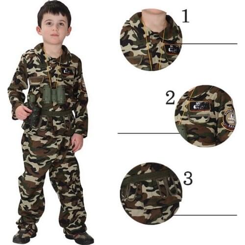 Boys Girls Special Forces Soldier Costume for Child Kids Army Military Camouflage Occupation Uniform Game Role Play
