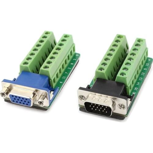 LBER D-SUB DB15 Female 15Pin Jack Port to Terminal Breakout Board Connector & VGA Male 3Row 15Pin Plug to Terminal