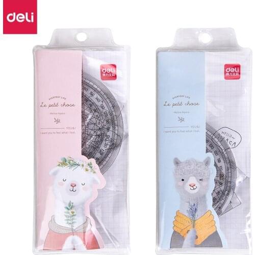 4pcs / set of Deli 71986 cartoon lamb multifunctional drawing combination ruler + triangle plate + protractor, student supplies