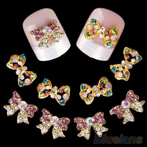 10 Pcs Fashion Multicolor 3D Rhinestone AlloyBowknot DIY Nail Art Stickers Jewelry Nail Art Decoration Nail Art Stickers sticker