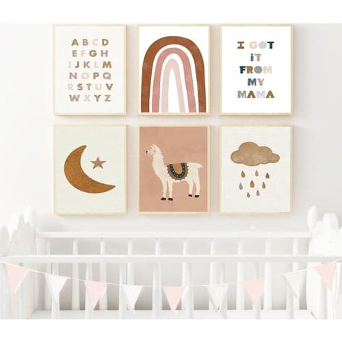 Cartoon Sun Rainbow Moon Cloud Canvas Prints Alpaca Posters and Prints Kids Room Wall Art Decoration Picture Childrens Room Art