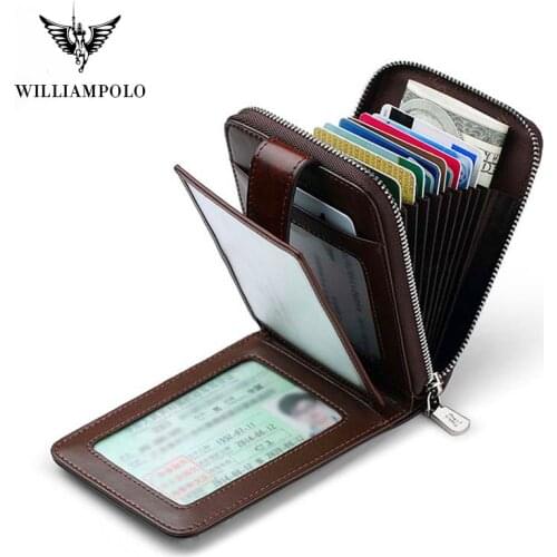 Cow Leather wallet Men Luxury Brand Casual Credit Card Holder Mini Zipper Hasp Design Small Wallet Brown Red Vintage
