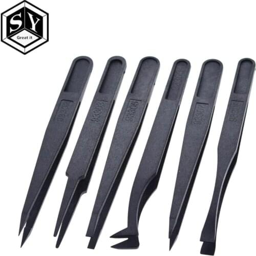6PCS Great IT Anti-static Electronic Tweezers Kit ESD Plastic Forceps PCB Repair Hand Tools Set