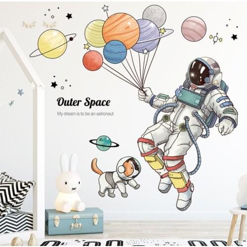 DIY Wall Stickers Cartoon Space Astronaut Stickers for Childrens Room Living Room Spacecraft Wall Decals Background Decoration