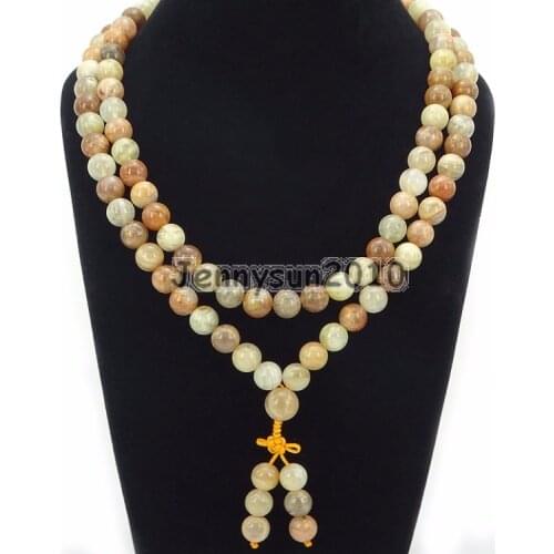 Natural Sunstone 10mm Gems Stone Buddhist 108 Bead Prayer Mala Long Necklace Multi-Purpose Bracelet Necklace 5Strands/Pack