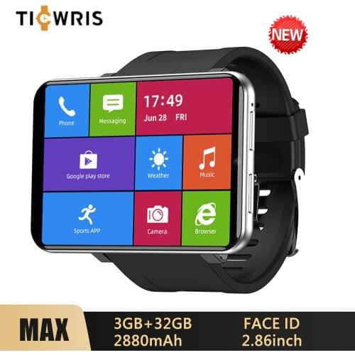 2020 New Ticwris Max 4G Android Watch 2.86" Big Display 3GB 32GB Face ID 2880Mah 8MP Camera GPS Men Smart Watch For IOS Android