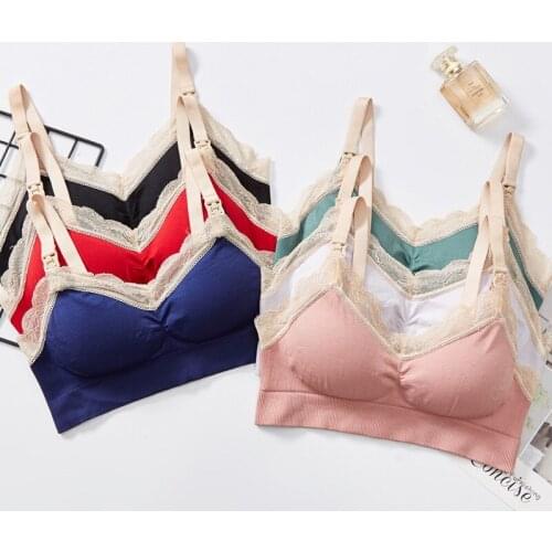 New Pregnant Womens Bra Front Buckle Breastfeeding No Steel Ring Lace Large Size Breastfeeding Gather Anti-sagging Under
