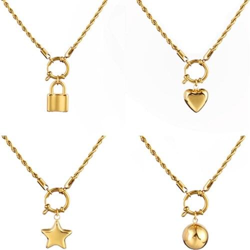 Stainless Steel Necklaces For Women Twist Chain Necklace High Quality Hollow Heart Lock Pendant Necklace Women Jewelry Gift