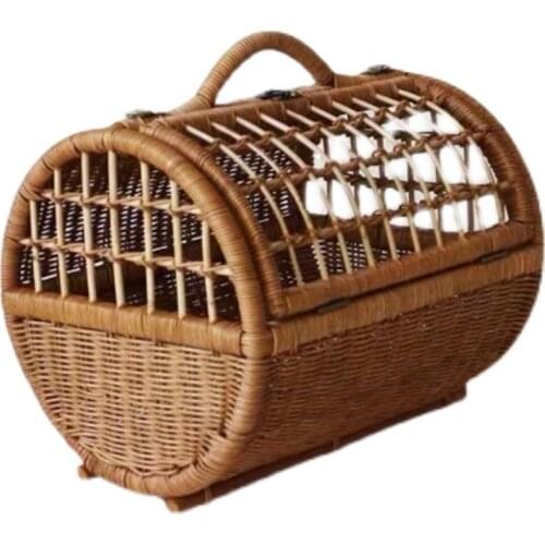 TT C- Queen/Catscity Handmade Rattan Cat Diaper Bag Cabas Breathable Pull Wind Cat Bag Barrel Shape