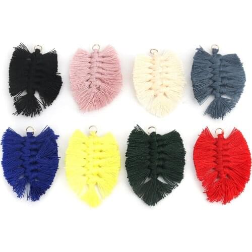 Handmade Multicolor Leaf Tassel Charms Polyester Woven Pendants 6cm x 4cm For For DIY Earring Jewelry Handmade Making, 5 PCs