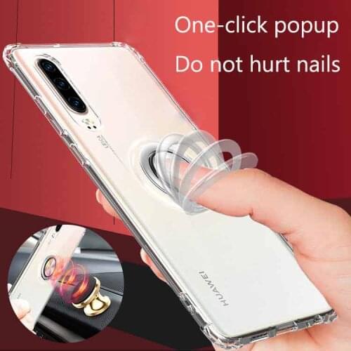 For Huawei P30 Pro Lite P20 Mate 20 Honor 9X View V20 Nova 4 4e 5 Y9 2019 Case Transparent Metal Elastic Ring Anti-fall Cover