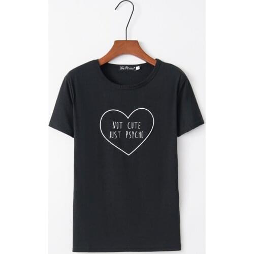 Love Print Loose Casual Tops Female women summer Clothes Cute Loose T-shirt With Round Collar Short sleev black withe fashion