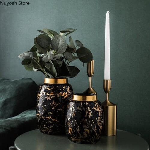 Modern Black Gold Marbled Vase Flower Arrangement Hydroponic Dining Table Living Room Decoration Ceramic Vase Wedding Decoration