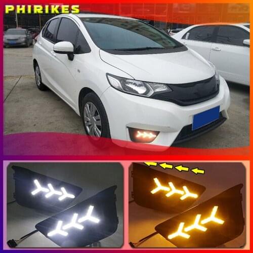 LED DRL Daytime Running Light for Honda Jazz Fit 2014 2015 2016 12V Waterproof Fog Lamp with Turn Yellow Signal