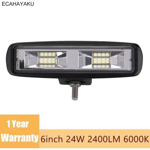 Slim 6inch off-road led light bar 16-LED 24W 6000K 12V 24V Flood Led Work Lamp for Jeep Cars 4WD Truck tractor 4x4 SUV ATV Boat