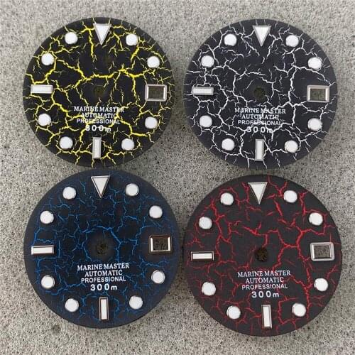 Creative Crack Texture Modified Dial 28.5MM Green Luminous Watch Dial for SKX007/009 NH35/4R36 Watch Movement Accessories