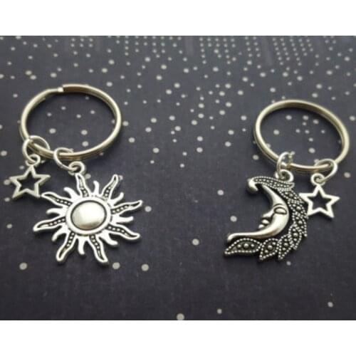 Star Jewelry Sun Moon Star Pendant Key Chain Ring Lovers Good Friend Charm Women Jewelry Accessories