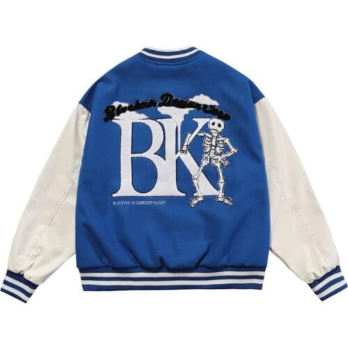 2021 Autumn Varsity Jacket Female Embroidered Skeleton Fashion Streetwear Men Oversized Women Ins Korean Loose Baseball Jackets