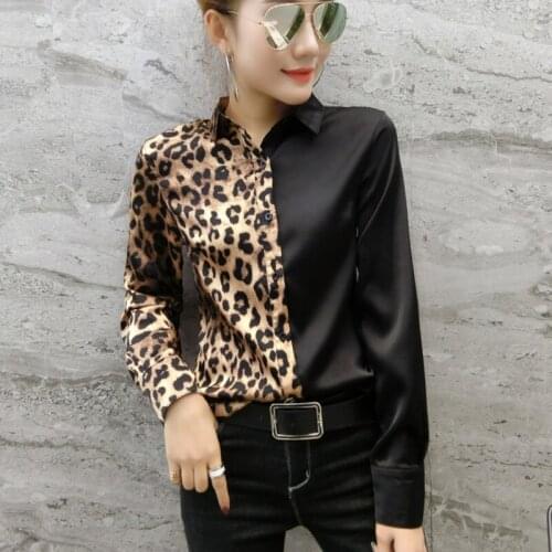 #8212 Spliced Color Leopard Shirt Women Long Sleeves Slim Casual Vintage Shirt Femme Korean Fashion Women Long Sleeve Shirts