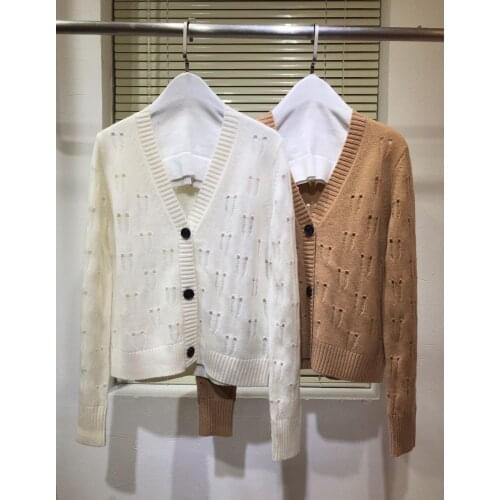 Runway 2020 Women Winter Cashmere Sweater V-neck Knitting Short Cardigans Elegant Single Breasted Ladies Outwear