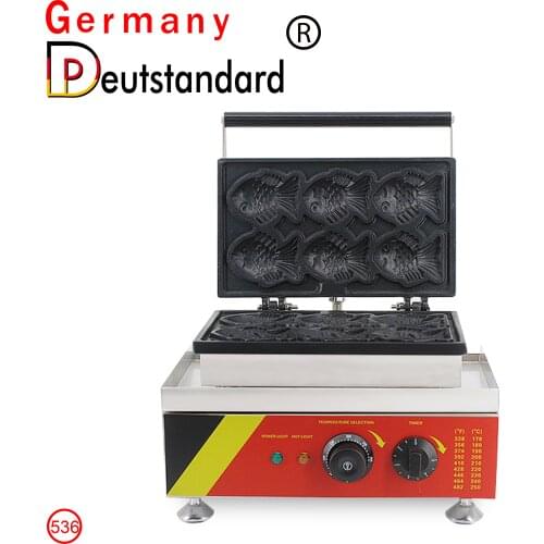 2021Red Bean Fish Shaped Waffle Machine 6 Pcs Warped-tail Fish Cone Waffle Maker New Street Food Taiyaki Machine With CE