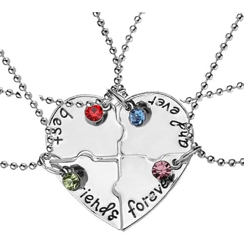 4Pcs/Set Best Friends Heart Matching Rhinestone Pendant Necklace Women Jewelry hot