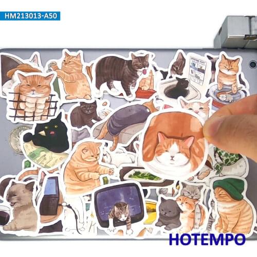 50pcs Cute Cats Cartoon Kitten Art Pattern Kawaii Stickers for Kids Toys Scrapbooking Diary Notebooks Phone Laptop Case Sticker