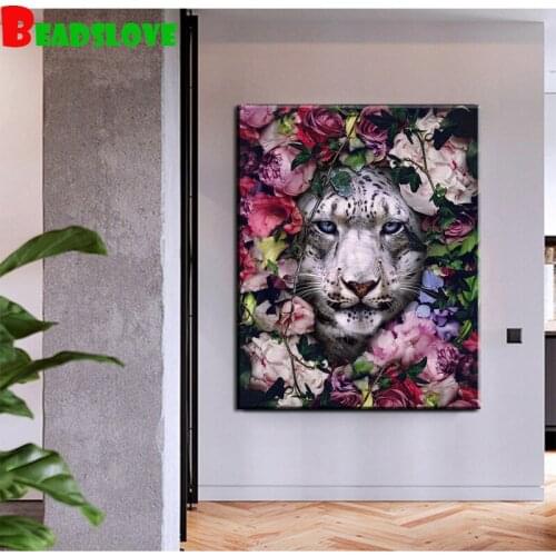 Tiger and flower Diy Diamond Painting 5d Diamond Embroidery diy Diamond Mosaic cross stitch kit Rhinestone Decoration gift g65