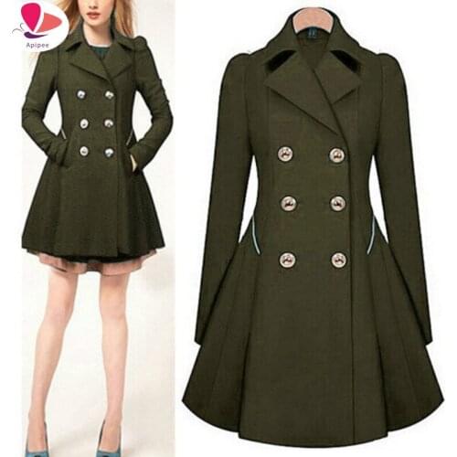 Apipee Women's Double Breasted Trench Coats