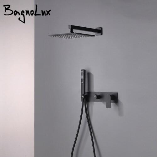 Bagnolux Brass Matte Black Wall-Mounted 2Function Double Switch Hot And Cold Water Concealed Rain Shower System Bathroom Faucet