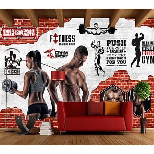 Beibehang Custom large wallpaper 3d retro brick wall muscle exercise fitness club image wall background decorative wall papers