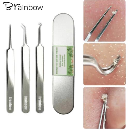 Brainbow 3pcs Blackhead Tweezers Spot Cleaner Blackhead&Blemish Removers Blackhead&Comedone Acne Extractor Face Skin Care Tools