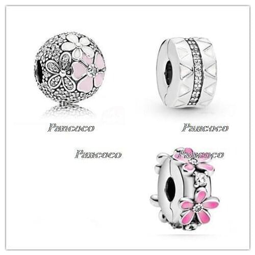 925 Sterling Silver Bead Charm Poetic Blooms Fixed Clip Lock Stopper Beads Fit Pandora Bracelet & Necklace Diy Jewelry