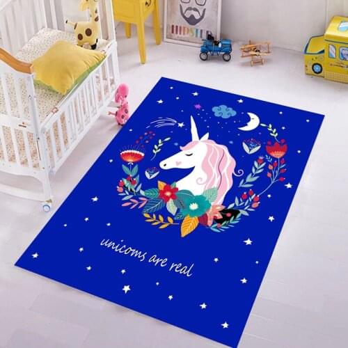 Kids Blue Unicorn Stars Flowers Carpets For Living Room Bedroom Large Area Rugs Parlor Hallway carpet kitchen Bath Antiskid Mats