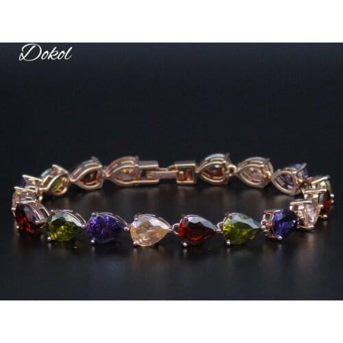 DOKOL Classic Multicolor Water Drop Bracelets for Women Rose Gold Color AAA CZ Bridal Bracelet Jewelry brincos de festa DKB0003
