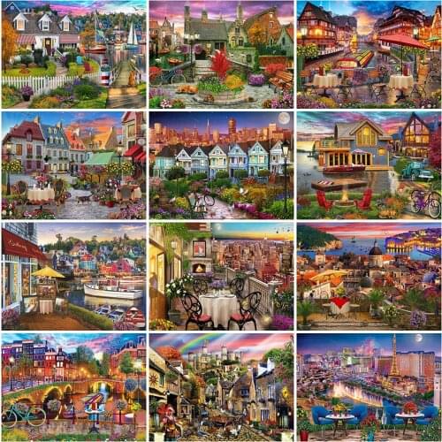 Evershine Diamond Painting House Full Square Round New Diamond Embroidery City Landscape Cross Stitch Mosaic Art Home Decoration