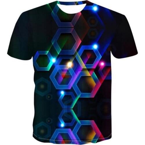 3d New Simple Fashion Color Geometry Stack Psychedelic Creative Design T -Shirt For Men 'S Versatile Cool Unique Print Handsome