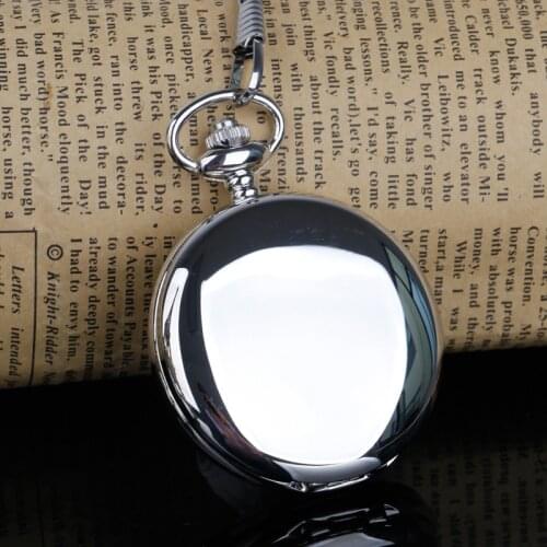 Smooth Steel Silver Quartz Pocket Watch Vintage Roman Nmber Dial Pendant Fob Chain Watch Gifts Clock Relogio DeBolso Unisex Gift